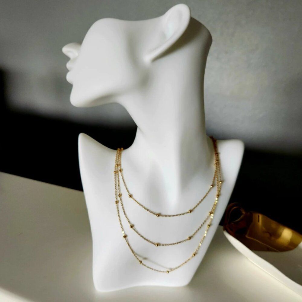 Triple Layer Station Chain Necklace in Gold - Picture 6 of 6